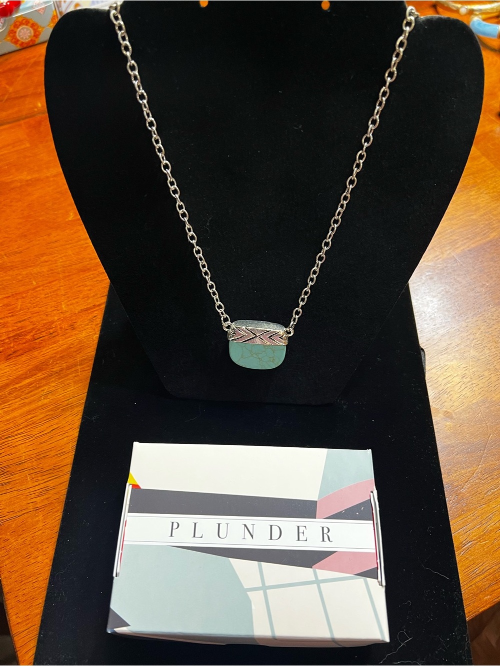 Plunder Silver Chain Necklace with Turquoise-Green Pendant